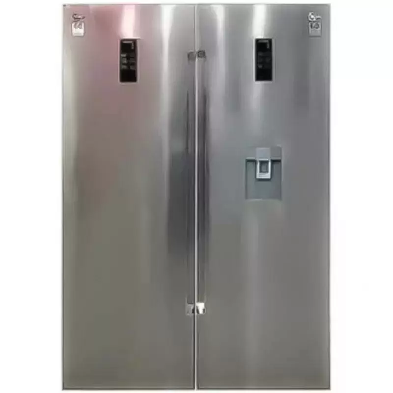 یخچال و فریزر  ((آبسردکن دار)) استیل خش دار عرض هر کدام 70 مدل روسو-ROSSO  کلور (کمپرسور اینورتر)(V02)